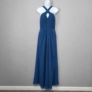 Christina Wu Sapphire Blue Floor Length Chiffon Bridesmaid Dress size 4